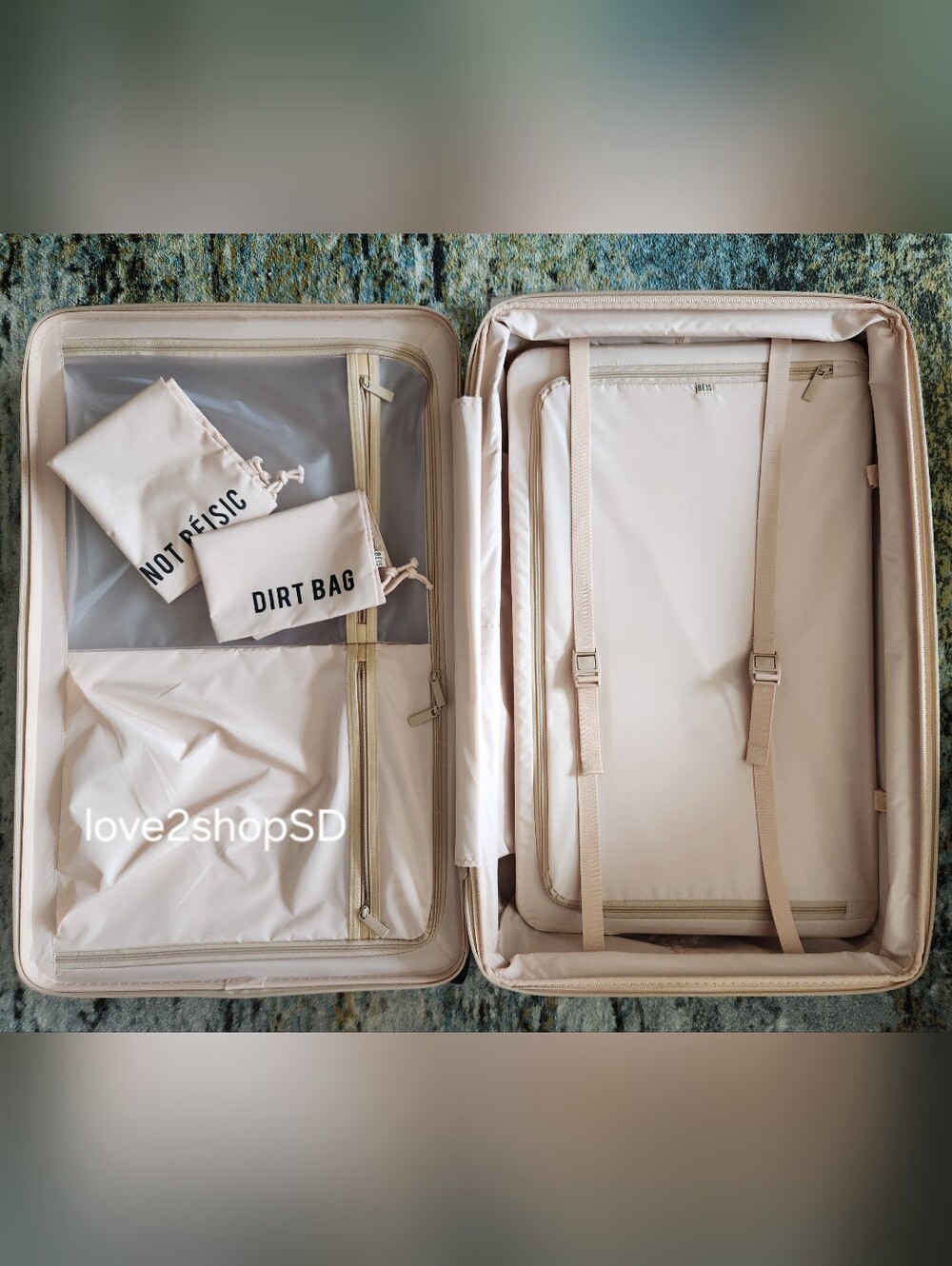 BEIS Large Check In Roller Luggage in Beige NWT Unused - Picture 3 of 8